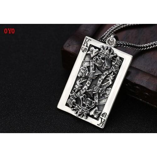 2021 new s925 sterling silver creative personality playing card K necklace tag trend hip-hop style Thai silver skull pendant