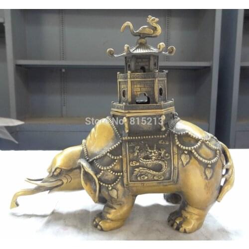 Bi001119 11" Tibet Bronze Dragon Phoenix Statue Elephant Zun Pagoda Incense Burner Censer