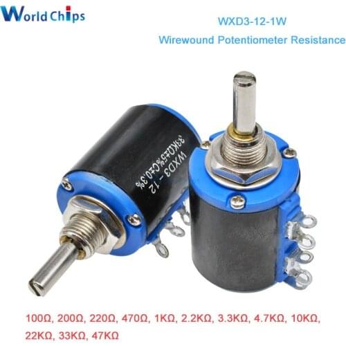WXD3-12-1W 100R 200R 470R 1K 2.2K 4.7K 10K 22K 47KΩ Ohm 5 Turns Linear Rotary WXD3-12 1W Wirewound Potentiometer Resistance
