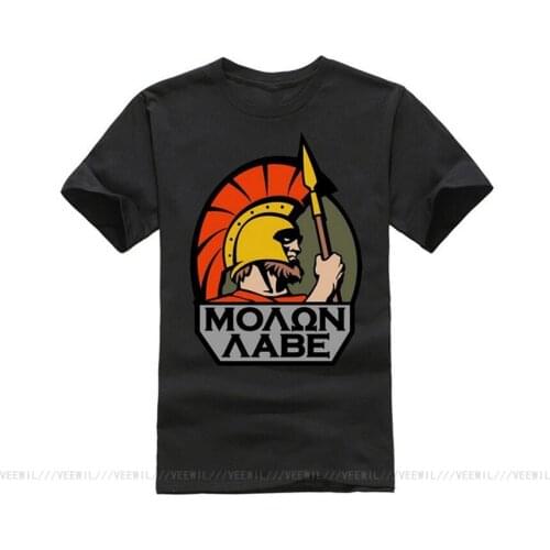 Summer Style Cool Spartan Helmet Man Crew Neck Short Sleeve TShirt New Trendy Hombre Molon Cool T Shirt Birthday Gift