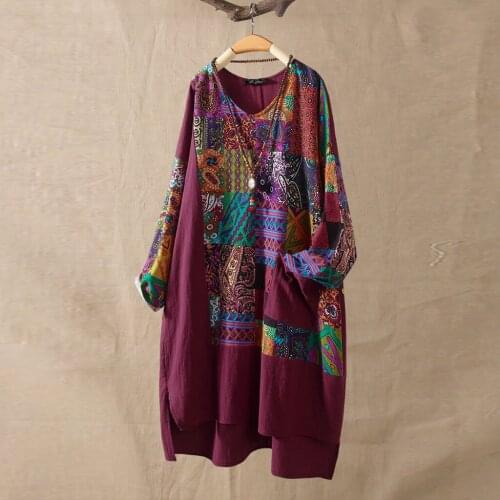 Plus Size Women Long Sleeve Tshirt Cotton Linen O-neck Print Top T-shirt Casual Loose Elegant Tshirt Camiseta Mujer Verano #G3