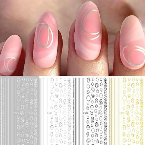 HNUIX Nail stickers circle silver gold geometry hollow 3D sticker art nail sticker sticker slider stickers star moon