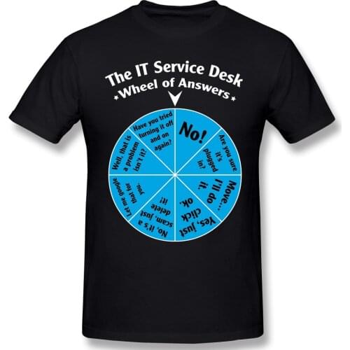 The IT Service Desk Wheel Of Answers Casual T Shirt Men Clothes Hot Sale linux Computer operating system Geek Tee Shirt