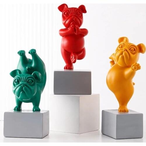 Lovely Yoga French Bulldog Statue Resin Figurines Nordic Creative Cartoon Animals Sculpture Children' Room Decor Crafts