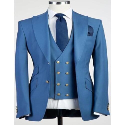 Jacket+Pants+Vest) Custom Design Groom tuxedo Excellent mens wedding Three Pieces Top Lapels Double Buckle mens Business Suit