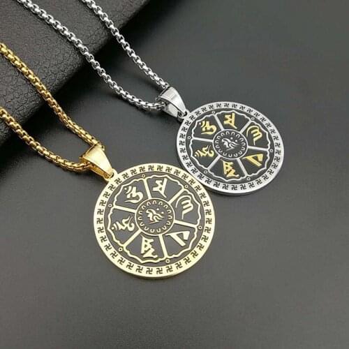 Mantra Shurangama Stainless Steel Round Pendants Necklaces for Men Buddhism Jewelry Gold Silver Color