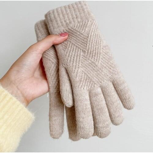 Fashion Cashmere Women Men Winter Cashmere Cold Protection Double-layer Thickening Warm Touch Screen Knitted Woolen Gloves