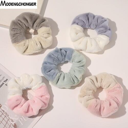 Fashion Winter Plush Hair Scrunchies Sweet Color Matching Rabbit Elastic Hair Bands Hair Ring Ponytail Woman Hair Accessories