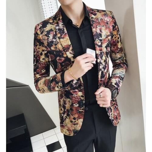 Digital Printing Mens Suit Long Sleeve Suit Stage Performance Clothes Fashion Show Jacket Blazer Two Button Plus Size Coat