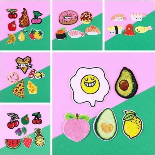 Mix Design Iron On Foods Drink Stickers Cartoon Food and fruit Sushi Patches Set DIY Clothing Jeans Backpack Garment Applique