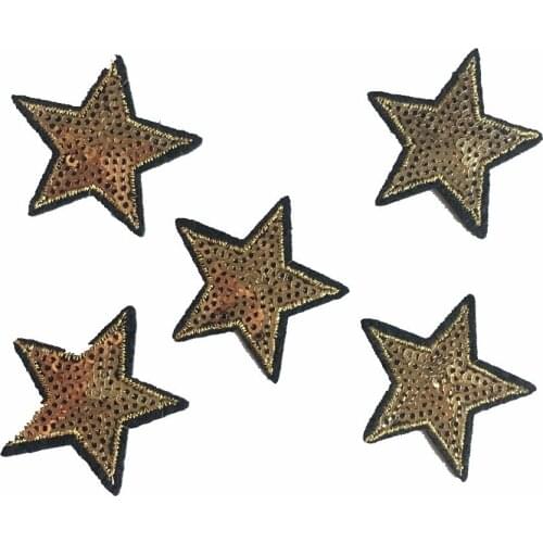 20pcs/lot Gold Star Sequined Patches Badge Embroidered Appliques Iron on Patch for Clothes Bags DIY Decal Apparel Accessory