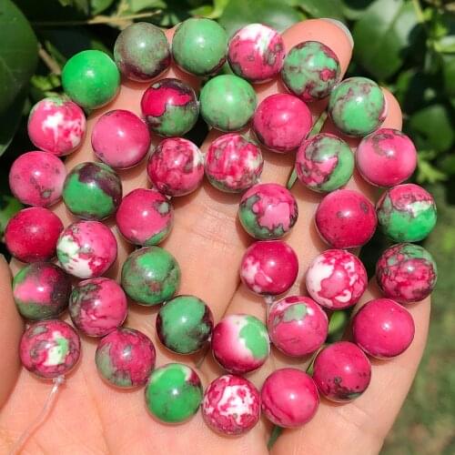 Natural Stone Magenta Green Colored Rain Jaspers Round Loose Beads for Jewelry Making DIY Woman Bracelet Necklace 4/6/8/10/12mm
