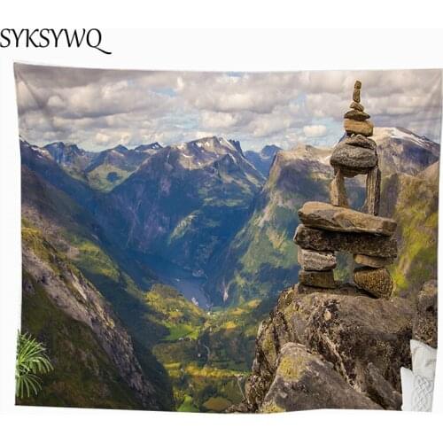 Nature landscape twin peak tapestry wall carpet mountain river tapis mural tapestry modern