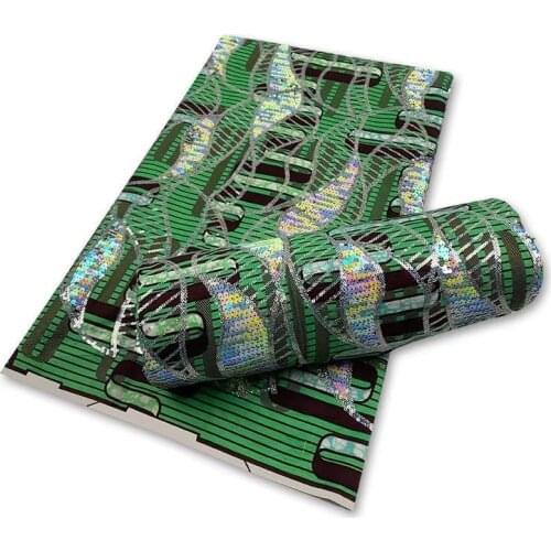 Newest High Quality African Full Sequins Wax Fabrics Nigerian Ankara Lace Printed Materials 6Yards Sewing For Women Dress Wear