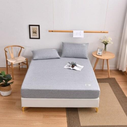 Solid Cotton 1 Pc Bedspread +2 Pcs Pillowcses Elastic Soft All-inclusive Fitted Sheet Set Stretch Mattress Covers For Queen Bed