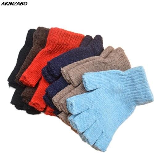 Writing Work Half Finger Thermal Gloves Knitted Solid Color Mittens Warmth Winter Gloves For Men Women Kniting Fingerless Gloves