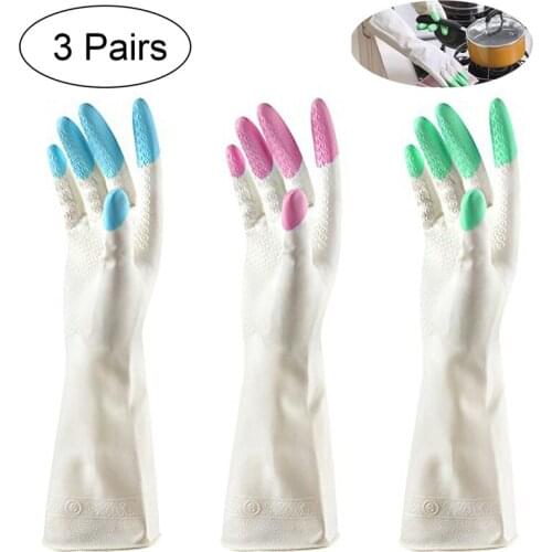 Hot3 Pc/Pack Lady Flexible Latex Rubber Long Sleeve Wash Dishes Washing House Cleaning Gloves Home Kitchen Helper