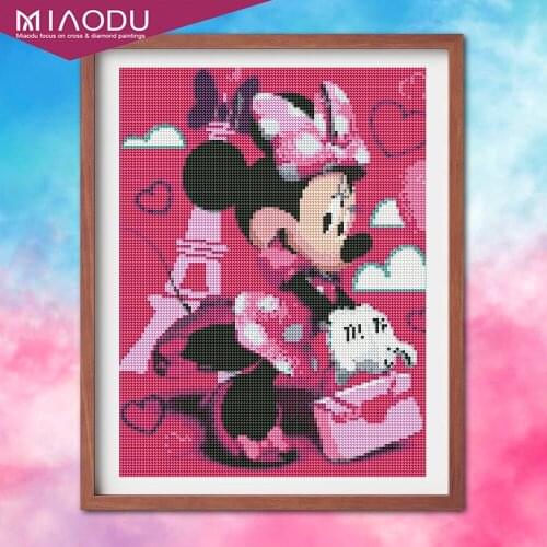 Full Diamond Painting Cross Stitch Rhinestones Mosaic Cartoon Pink Minnie Mouse Diamond Crystal Painting Round Embroidery