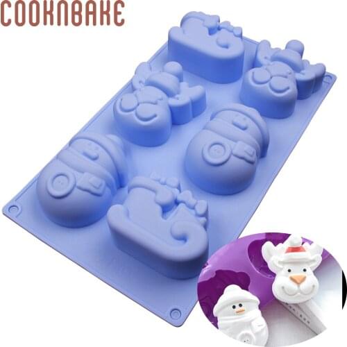 Christmas Silicone Cake Mold Soap Making Mold 3D Cake Bakeware Mould Baking Tool for Cooking DIY Deer Snowman sled shape 6 Hole
