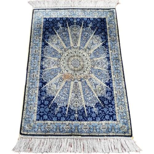 Seeykeep™ 2x3ft Silk Handknotted Stunning Classic Mezquita Dome Pattern Rug Using Blue Tone on Central Backcolor-NY3016286