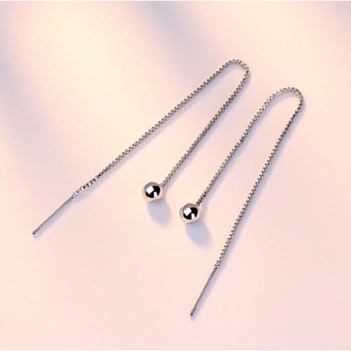 925 Sterling Silver Simple Bead Long Tassel Ear Chain Earrings Simple Fahsion Box Chain Ear Jewelry For Women Gifts S-E229