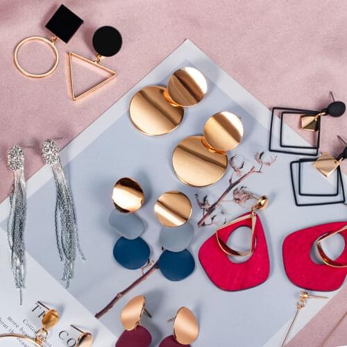 New Fashion Dangle Drop Korean Earrings For Women Vintage Geometric Round Heart Gold Earrings Wedding 2020 kolczyki Jewelry