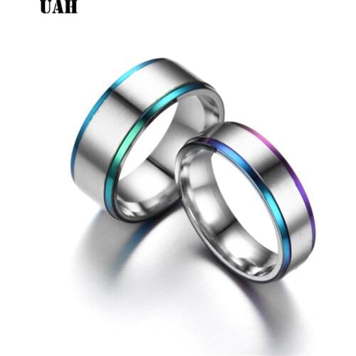 UAH Classic Rainbow Line Rings Titanium Steel Lovers Simple Finger Rings for Women/men Wedding Engagement Ring Anneaux