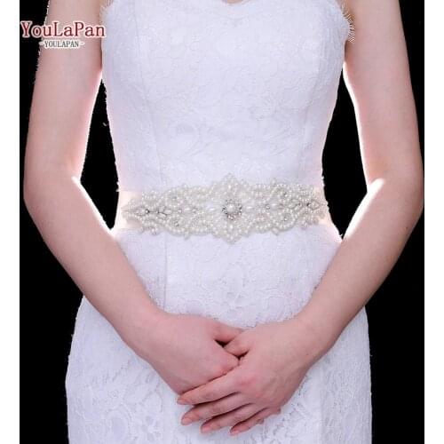 YouLaPan S26A Pearl Beaded Wedding Belt Embellished Waist Belt Skinny Bridal Belt Wedding Waistband Belt for Women Dress Belt