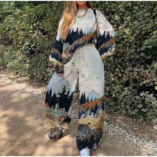 2020 European and American new style womens casual round neck loose print basic womens sweater suit 10