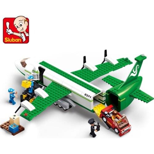 383PCS SLuban Building Blocks 0371 Aviation World Cargo Plane Small Particles Assembling and Inserting Toy Gifts