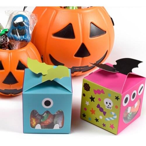 5PCS Halloween Paper Box Ghost Cute Little Monster Bat Spider Candy Box Color Gift Favors Package Treat Or Trick Candy Pocket