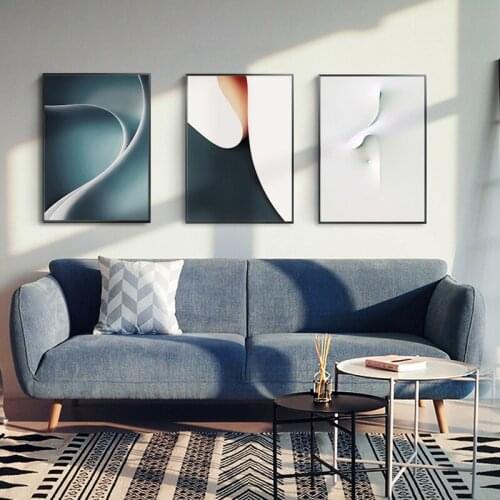 Abstract White Blue Green Pattern Canvas Painting Nordic Poster Wall Art Pictures For Living Room Modern Home Decoration