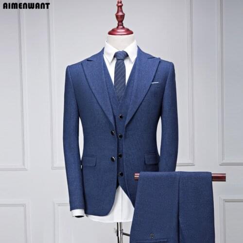 AIMENWANT Suit Sets Male Business Causal Korea Slim Fit Blazer 3 Pieces Grooms Man Wedding Wide Collar Suits Jacket+Pants+Vest