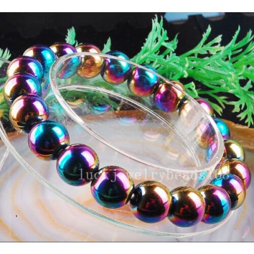Free Shipping Fashion Jewelry 10mm Multicolor Magnetic Hematite Healing Ball Beads Stretch Bracelet 7" FG5112