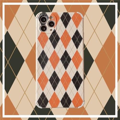 Retro plaid wall paper Geometric art Japanese Phone Case For iPhone 12 11 Pro Max Xr Xs Max 7 8 Plus 7Plus case Cute Soft Cover