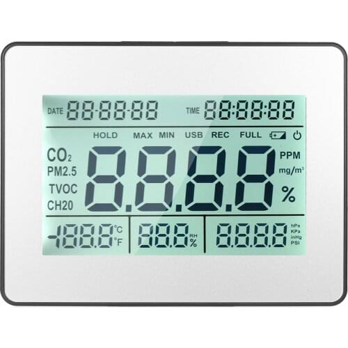 Carbon Dioxide Detector Air Quality Monitor Meter with Data Logging Clock Wall Mountable CO2 Detector Carbon Dioxide Indicator