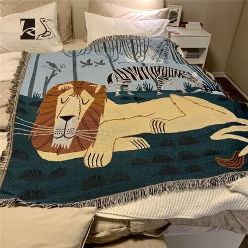 Leisure Lion Zebra Cartoon Stlye Sofa Blanket Tapestry Throw Nap Used Knitted Blanket Home Decoration Display Summer Blanket