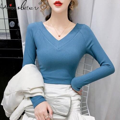 Spring Fall Korean Style T-Shirt Girl Fashion Sexy Off Shoulder Women Tops Long Sleeve Slim Bottoming Shirt Cotton Tees T11710A