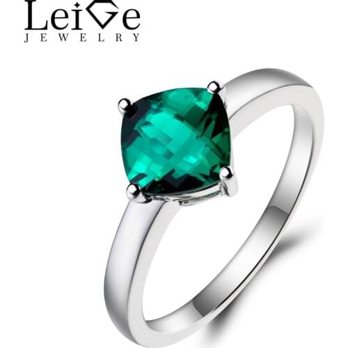 Leige Jewelry Emerald Ring Emerald Proposal Ring May Birthstone Cushion Cut Green Gemstone 925 Sterling Silver Romantic Gifts