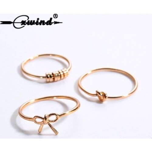 Cxwind Cute Tiny Tie Rings Set Bow knot Heart Knot Finger Rings For Women Girl infinity Anillos Plated Knuckle Fashion Jewelry