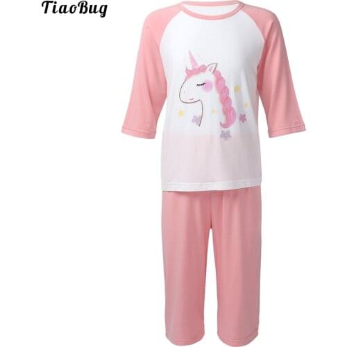 Summer Girl Leisure Outfits Round Neckline Three Quarter Sleeved Print Cute Cartoon Pattern T-Shirt Elastic Waistband Shorts Set