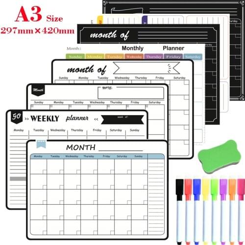 A3 Size Magnetic Monthly Weekly Planner Calendar Table Dry Erase Whiteboard Blackboard Fridge Sticker Message Board Menu