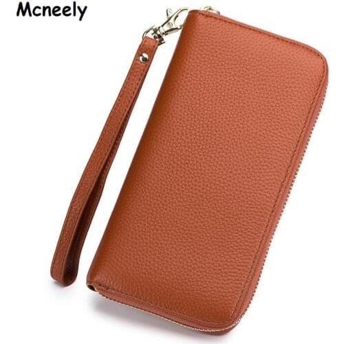 Mcneely Genuine Leather Women Wallet Female Long Clutch Card Holders With Cellphone Pocket Women Wallets Coin Purse For Ladies