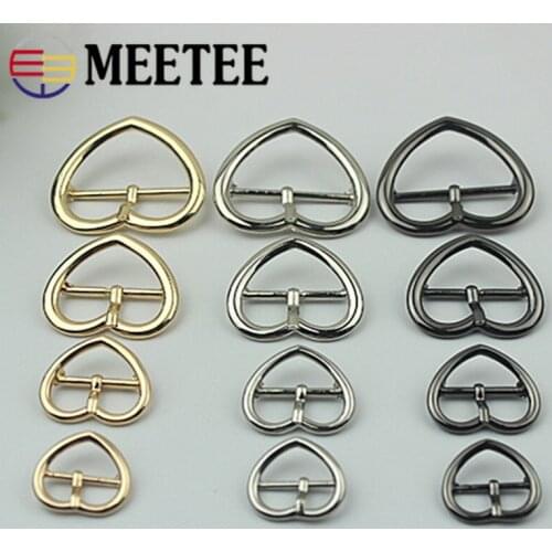 Meetee 5pcs ID20/24/31/39mm Metal Heart Pin Buckles Webbing Strap Adjust Adjuster Clasp Hook DIY Garment Shoes Decoration Buckle