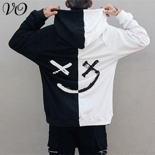 Mens clothing spring and autumn new streetwear hip-hop fashion pullover jogger casual hoodie stitching loose plus size top