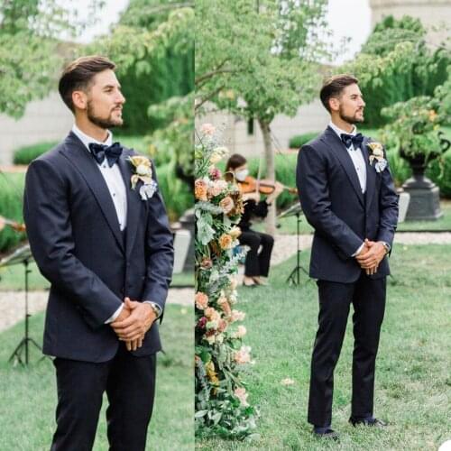 Wedding Groom Men Tuxedos Custom Made Fromal Peaked Lapel Handsome Blazer 2 Pieces Grooomsmen Party Prom Smart Casual Jacket