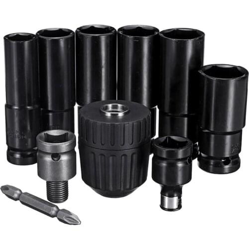 10Pcs Electric Impact Wrench Hexs Socket Head Set Kit Drill Chuck Drive Adapter SET for Electric Drill Screwdrivers
