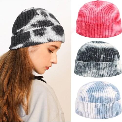 New Fisherman Beanie Women 2020 Winter Hats Beanies For ladies Red tie dyed Bonnets Men Hip Hop Cap Short Hat Knitted Skullcap
