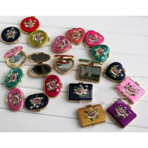 Wholesale10pcs Multifarious Chinese Handmade Embroidery Silk Cosmetic Mirrors
