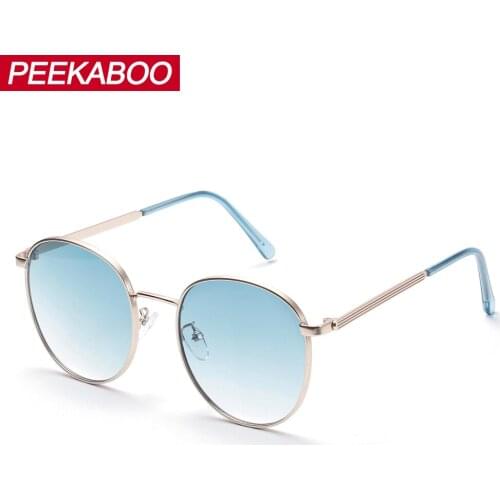 Peekaboo blue square sunglasses for women full metal frame light color retro sun glasses for men fashion summer uv400
